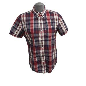 Levi's San Francisco Men Size Medium Plaid Red White Blue Cotton Dress Shirt